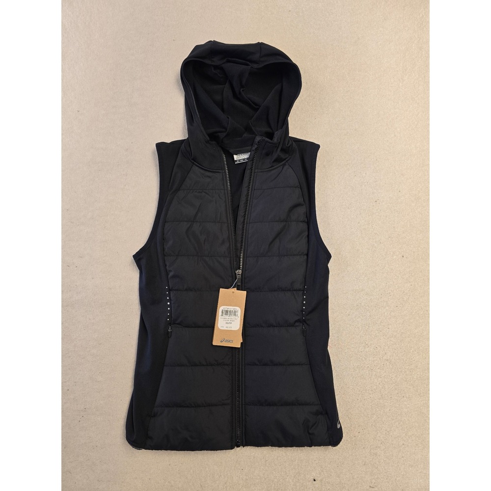 Asics W Hybrid Hooded Vest Black Reflective Running Quilted XS ASTWF5VT3854
